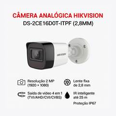 CÂMERA HDTVI/HDCVI/AHD/CVBS BULLET HIKVISION 2.8MM 2MP 20 METROS DS-2CE16D0T-ITPF